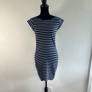 French Connection Navy And white Striped Dress with Cap sleeves